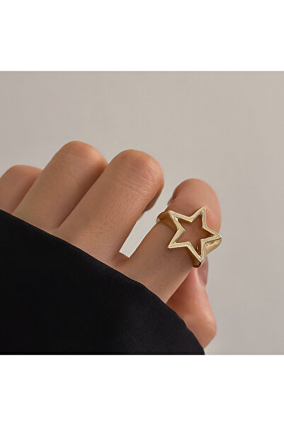 Choice gold color KunJoe Punk Hollow Out Thick Geometric Star Open Ring for W...