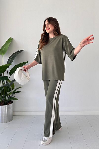 MaziButik Slit Modal Suit Modal Khaki
