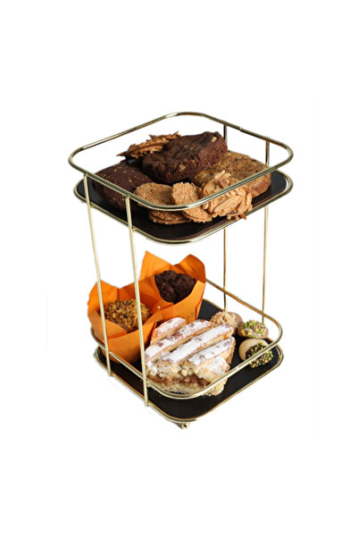 ORGANİZER İKİ KATLI METAL GOLD RENK AHŞAP RAFLI