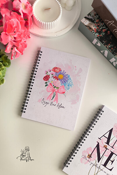 Flowery Paper Çiçek Alfabesi ile Buket Defter , Kişiye Özel, 50 yaprak/100 sa...