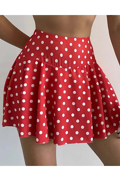 Qvien Secret Women's Summer Sports and Casual Polka Dot Patterned Mini Skirt with Shorts