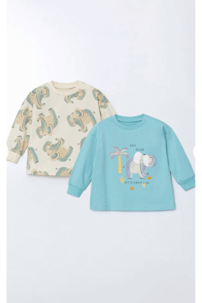 LC Waikiki LCW baby Turkuaz Bisiklet Yaka Baskılı Erkek Bebek Tişört 2'li