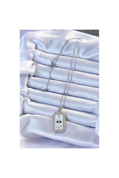 Skygo 316L Steel Chain Silver Color Enamel Zircon Stone Eye Figure Tarot Necklace - Tj-Bko9214