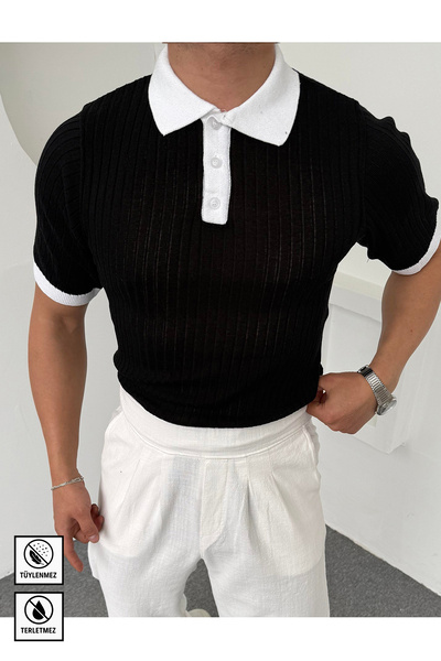 Moderk تي شيرت رجالي من Old Money Knitwear ملون بياقة بولو مضاد للعرق ومضاد ل...