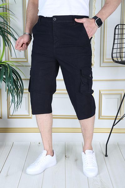 PHANTOM JEANS Navy Blue Ανδρικό κανονικό κομμένο άνετο κομμένο Capri Lycra Gabardine Cargo Bermuda Capri με τσέπες κάτω από το γόνατο