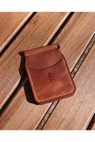 FocusDeri Brown Leather Wallet with Handmade Money Clip