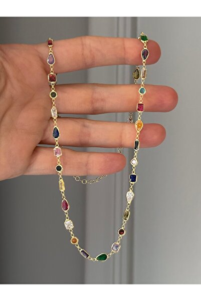 emy by emel luxury silver jewelry Altın Kaplama Renkli Taşlı Mix Kolye 925 Ay...