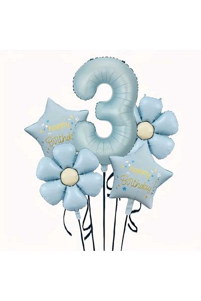 DÜVENCİ TİCARET Retro Blue Daisy Age Balloon Party Set Set of 5
