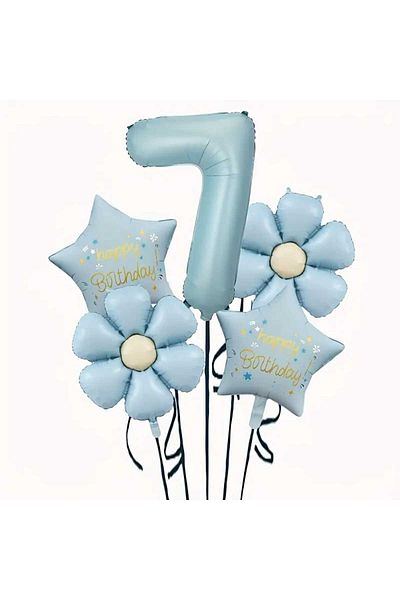 DÜVENCİ TİCARET Retro Blue Daisy Age Balloon Party Set Set of 5