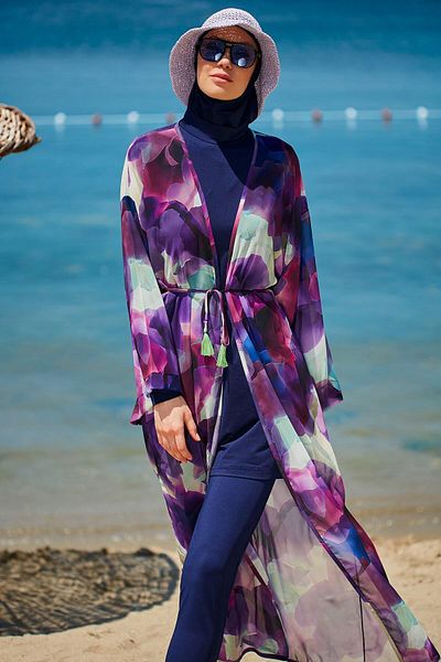 Marina Swimwear Purple Batik Patterned Kimono Kaftan - P2338