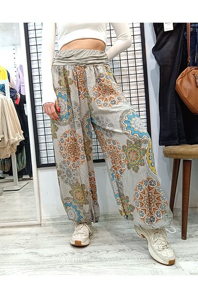 Butik Şans Elastic Waist Viscose Fabric Mandala Pattern Shalwar Trousers
