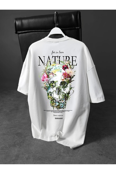 LAND MODA Tricou casual de mărime mare, imprimeu cu craniu și flori „Natura”