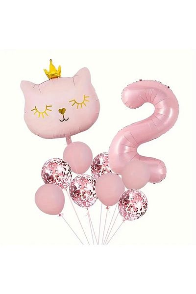 ALYA PARTY Pink Crowned Cat Figure Foil με μπαλόνια Σετ γενεθλίων Σετ γενεθλίων