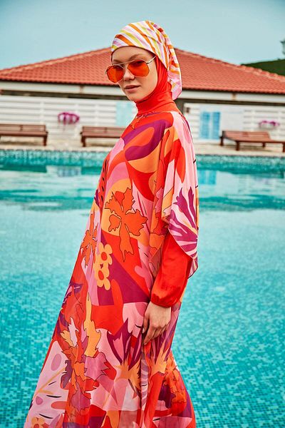 Marina Swimwear Orange Floral Pareo Kaftan P2336