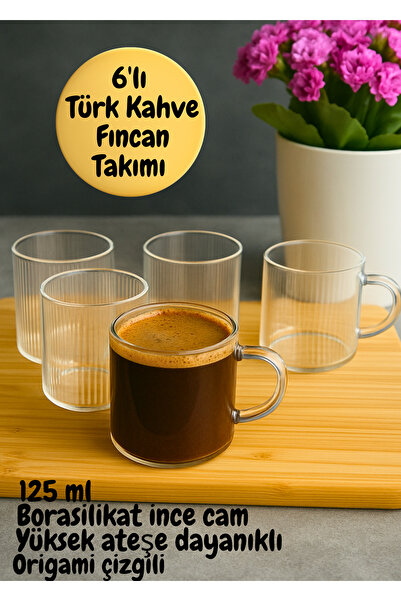 BRE HOME Set of 6 Origami Striped 125 ml Turkish Coffee Cups