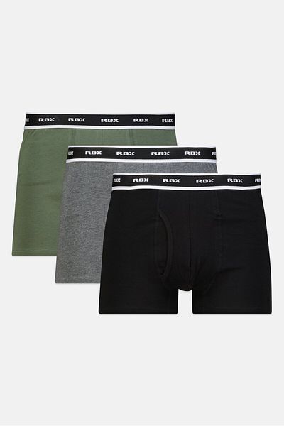 RBX Men 3 Pieces Brand Logo Boxer Briefs, Black/olive