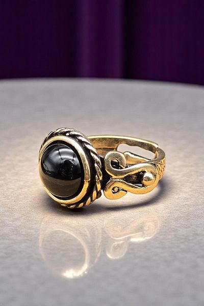 NBS Beautiful Naturel Stones Women's Copper Black Agate Stone Ring Adjustable Trend (Gift, Birthday, Daily)