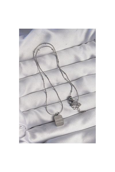 Skygo 316L Steel Silver Color Square Charm Model Necklace - Tj-Bko8927