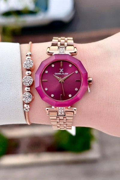 Daniel Klein Bordo Bronz Renk 24 Ay Garantili 30 Mm Kadın Kol Saati Ve Bileklik