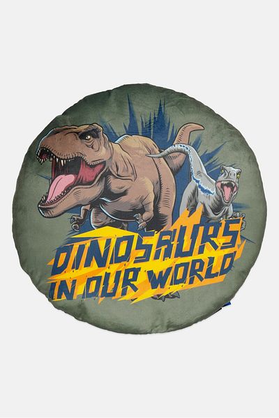 JURASSIC WORLD Graphic Print Round Cushion 40 Cm, Green