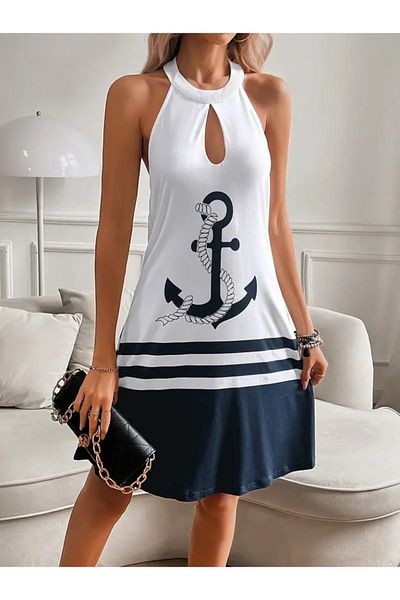 gelirr Women's suspender strap printed backless short supreme dress