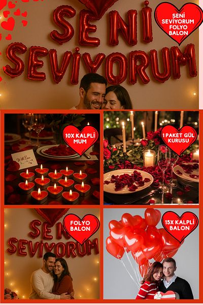 Baloncu Dede Red Heart Balloon Set I Love You Foil Balloon Rose Dried Heart Candle Valentine's Day Women's Day