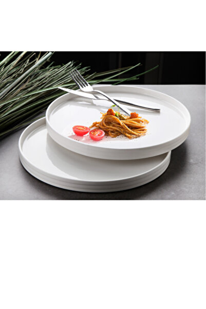 Tuğrastore Set of 2 Stylish Design Round Porcelain Plates 20X2.1Cm