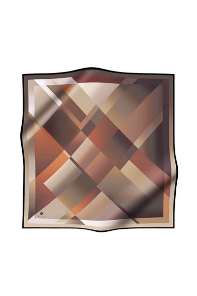 Vissona 100% Twill Silk Γεωμετρικό Σχέδιο Καφέ - Μαύρισμα 90x90 Σχήμα Ραπτικής Κασκόλ: Ράψιμο στο χέρι