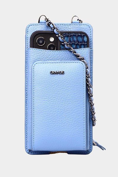 Grande 2783 Portofel din piele naturală Geantă pentru telefon pentru femei cu fermoar Flother Ice Blue