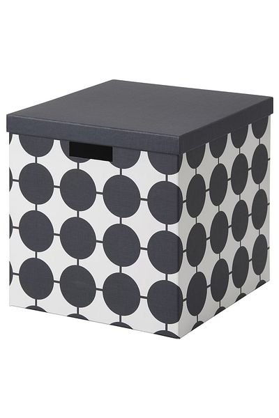 IKEA Tjena Black White Dot Pattern 32X35X32 Lid Decorative Storage Box Organizing Box