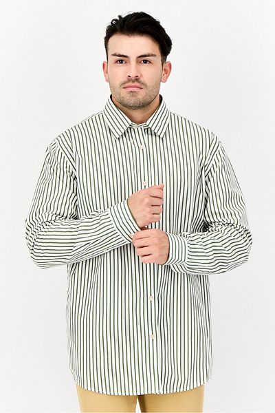 Esprit Men Regular Fit Yarn Dye Long Sleeve Casual Shirt, Olive