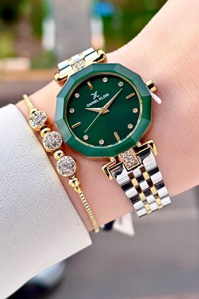 Daniel Klein Kadranı Yeşil Kordonu Gold Gümüş Renk 30 Mm Kadın Kol Saati