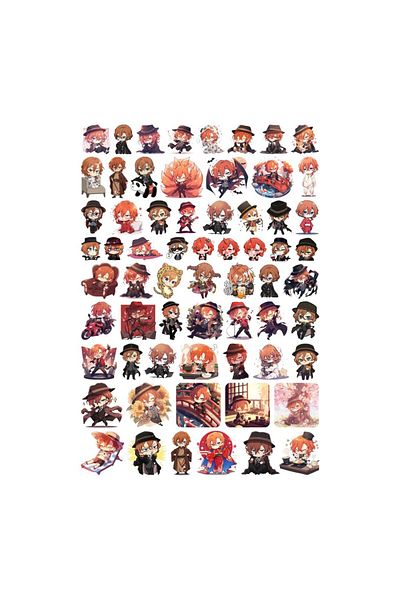 Ororabutik 64 Pcs Chuuya Nakahara Chibi Anime Sticker Set - Sticker Set Sketchbook