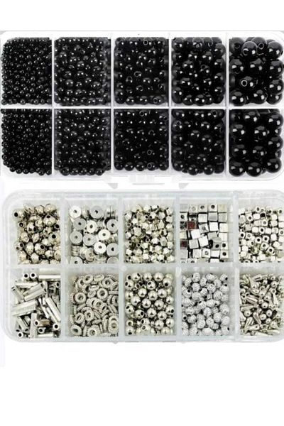 yiğit aksesuar Black Pearl Beads and Silver Spacer Boxed Jewelry Making Set