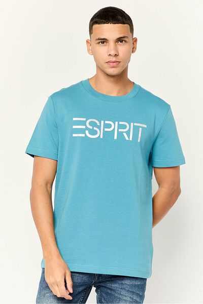 Esprit Men Crew Neck Short Sleeve Brand Logo T-Shirt, Teal Blue