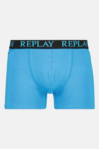 Replay Men 2 Pack Brand Logo Trunks, Blue/Black