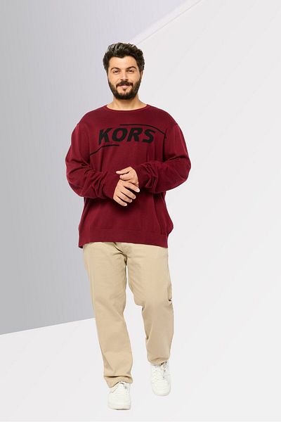 Michael Kors Men Crew Neck Long Sleeve Brand Logo Sweatshirt, Maroon