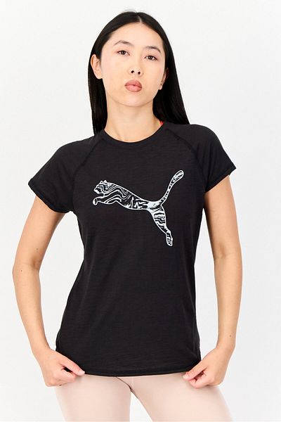 Puma Women Sportswear Fit Short Sleeve Running T-Shirt, Heather Black