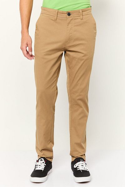 Threadbare Men Slim Fit Solid Chino Pants, Taupe Tan