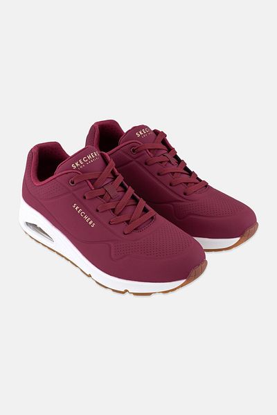 SKECHERS Women Uno - Stand On Air Lace Up Running Shoes, Burgundy
