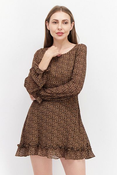 Pamela x NA-KD Reborn Women Animal Pattern Mini Dress, Brown