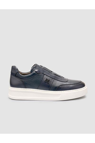 Cabani 100% Genuine Leather Navy Blue Men's Sneakers