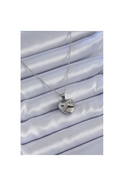 Skygo 316L Steel Silver Color Zircon Stone Heart Model Women's Necklace - TJ-BKO7627