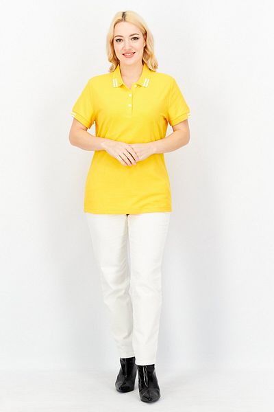 Aigle Women Spread Collar Short Sleeve Polo Shirt, Yellow