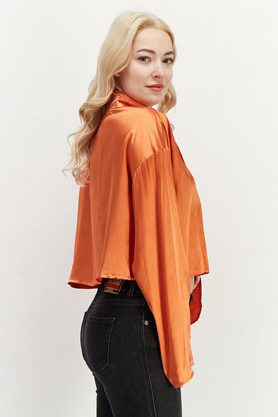 BOOHOO Women Notched Collar Long Sleeves Plain Blouse, Orange
