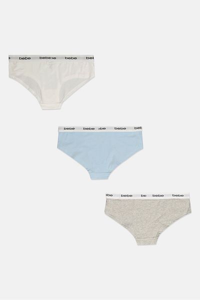 Bebe Women 3 Pack Brand Logo Panties, Grey