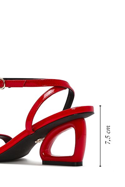 Derimod Women's Red Ankle Buckle Heeled Sandals 25Sfd 444016