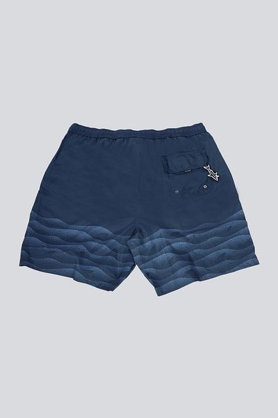 PAUL&SHARK Men's Regular Fit Wave Patterned Navy Blue Swim Shorts with Rope Tie at Waist
