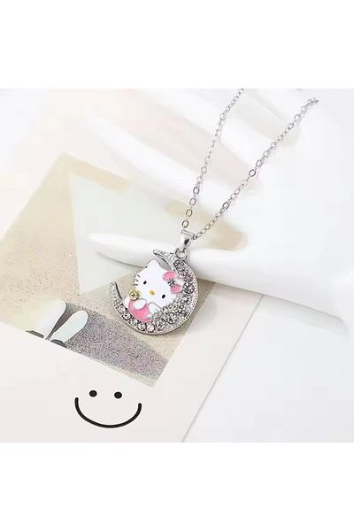 Choice Kitty New Sanrio Hello Kitty Anime Alloy Cute Kawaii Creative Moon Style Kitten Necklace Cartoon Sim