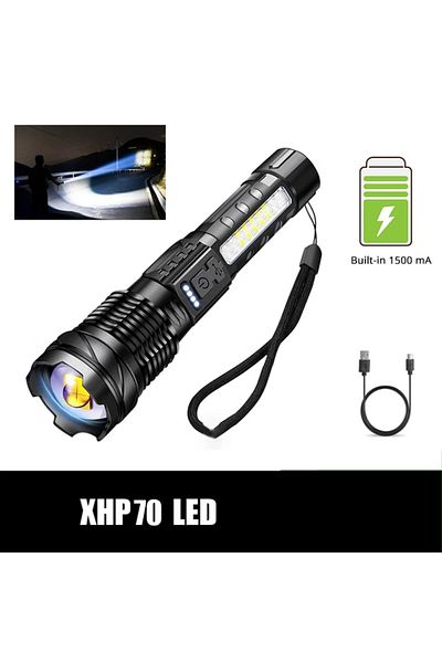 Choice 1PCS 4-Core XHP70 Powerful XHP70 LED Flashlight Waterproof 18650 Torch With Side Light 7 Modes Campi